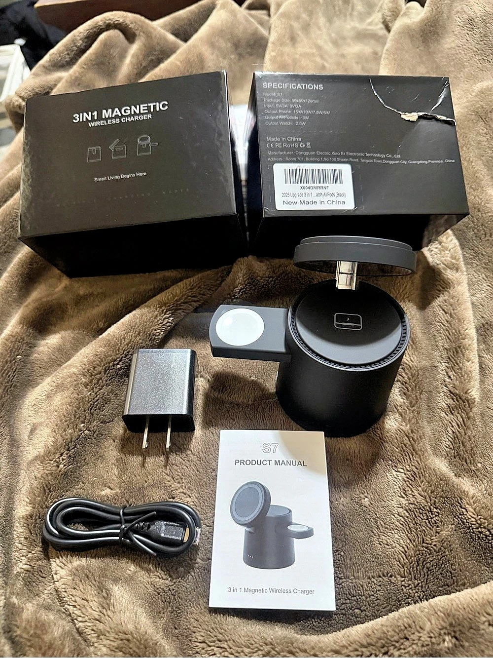 S7 3-in-1 Magnetic Wireless Charger Black